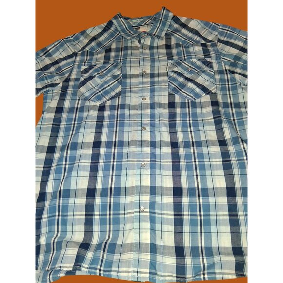 Levis Mens Modern Fit Blue Plaid Short Sleeve Button-Up Shirt - Picture 2 of 8